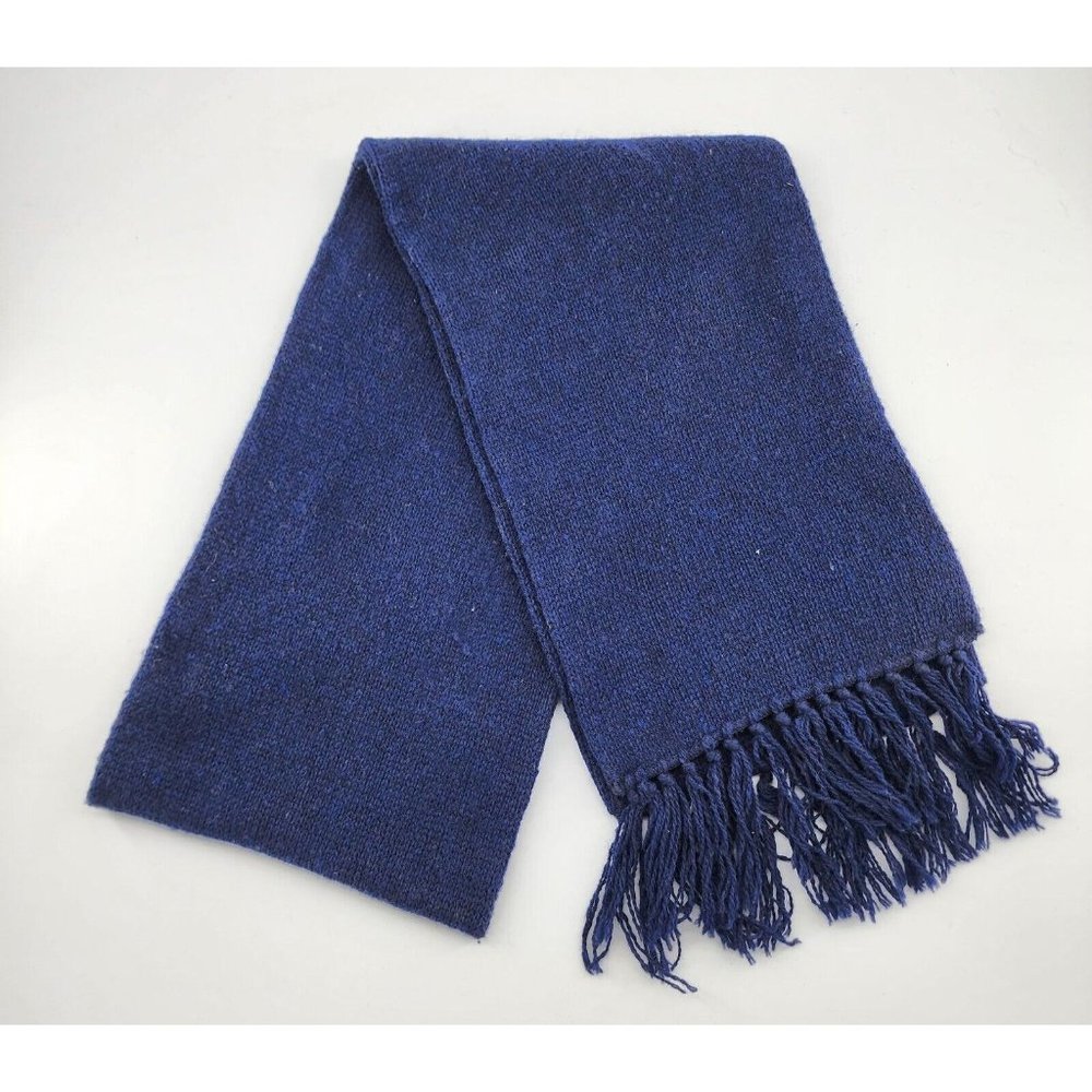 Vtg Christian Dior Knit Scarf Shetland Wool Blend‎ Spun in England Blue 56"x8.5"